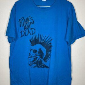 Punk’s Not Dead blue Mohawk graffiti graphic t-shirt - size large